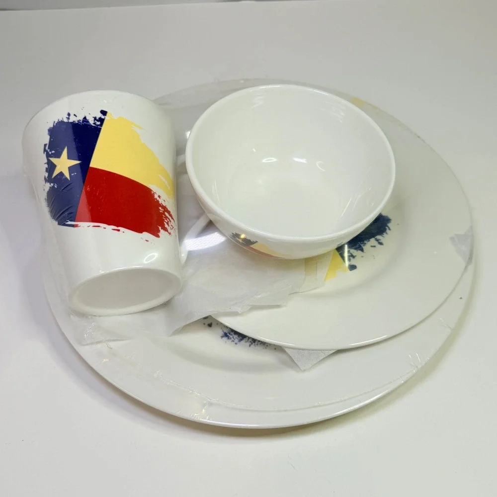 Texas Lonestar Collection 4pc Melamine Dinner Set Texas Flag TX-100SD NEW